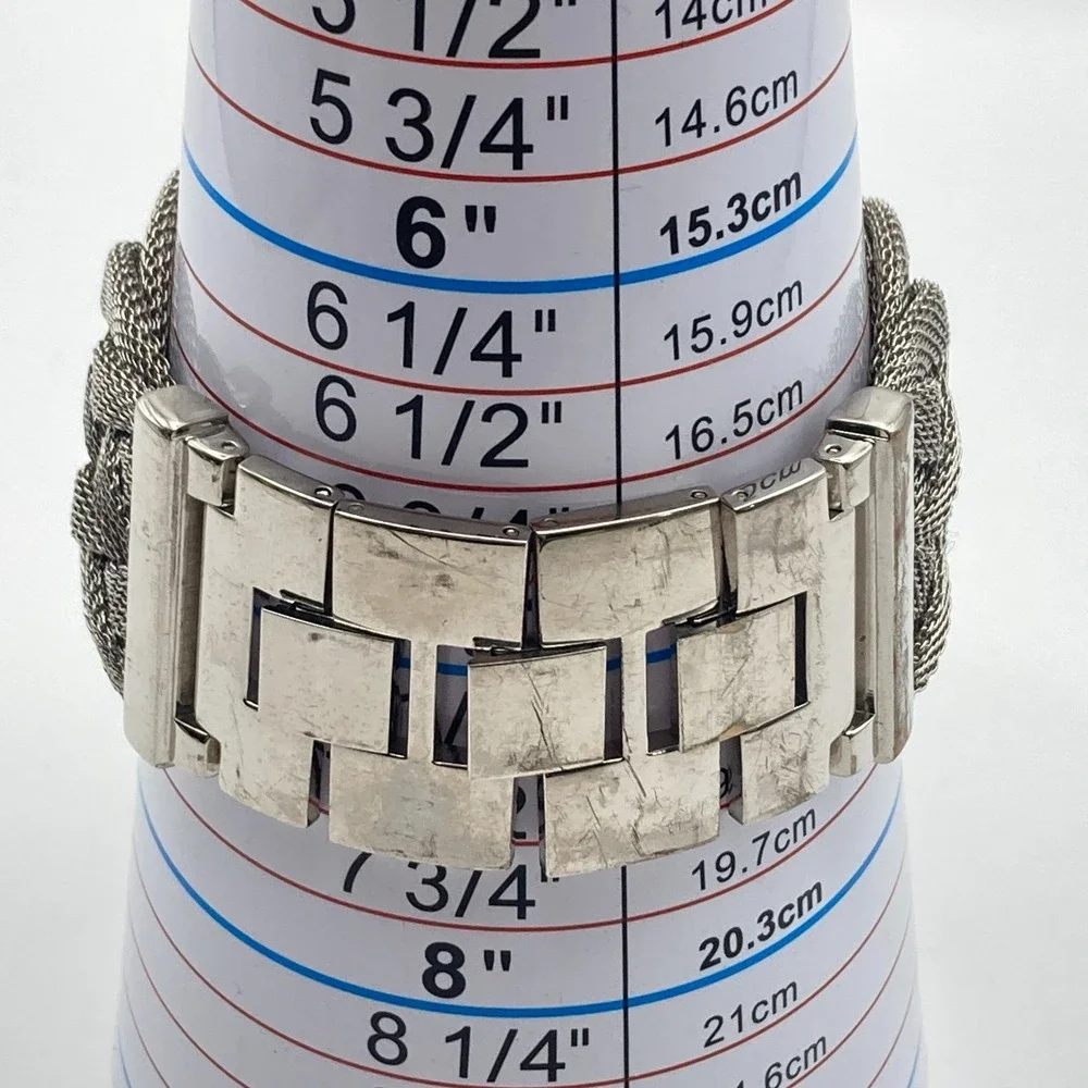 Chico's Women's Watch 32mm Wide Silver Tone MOP Braided Mesh New Battery 7.5